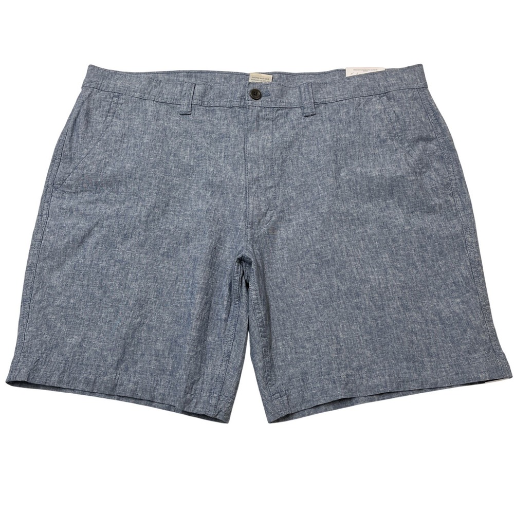 Mens Linen Blend Shorts Woven Blue Chino Size 42 Lightweight Summer Preppy